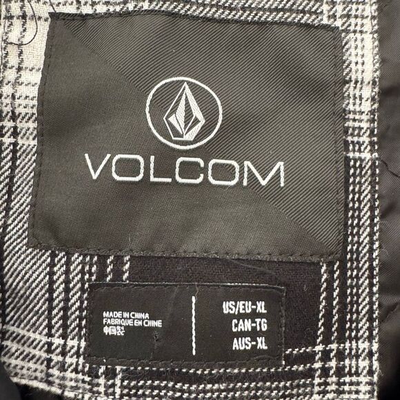 Volcom Hooded Black White Checkered Cotton Blend Ski Snowboard Lightweight Pocke - Picture 6 of 13